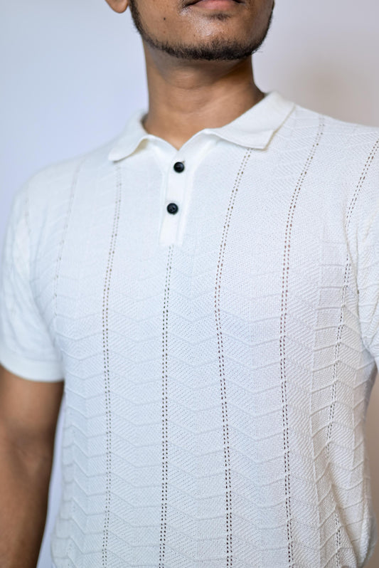 Textured  white  old money polo